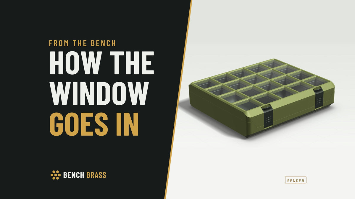 How the window goes in: a Day case, closed, its Bay bins seen through the acrylic window in the lid