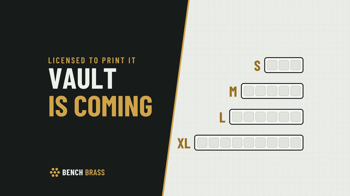 VAULT is coming: VAULT module widths S, M, L and XL drawn as rows of 3, 5, 6 and 9 grid cells