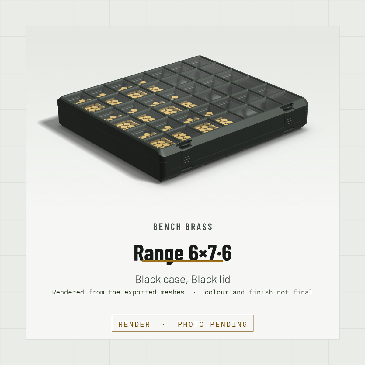 Range 6×7·6 closed, three-quarter view, Black case and Black lid (render)